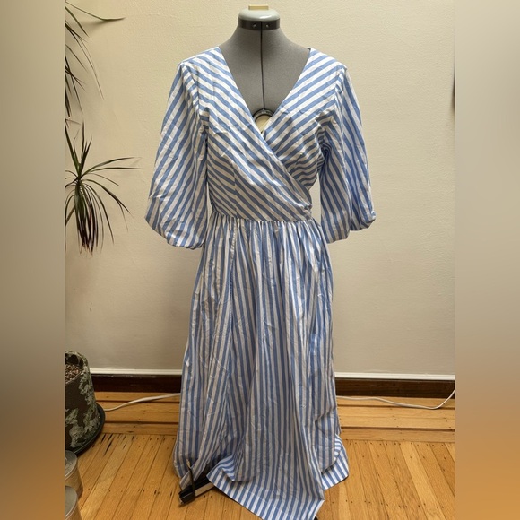 STAUD Blue and White Striped Long Sleeve Dress - Picture 2 of 6